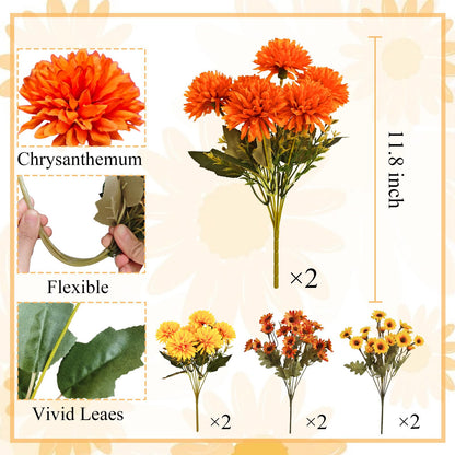 8Pcs Fake Flowers Artificial Mums for Outdoors (Mixed Mums / 8Pcs)