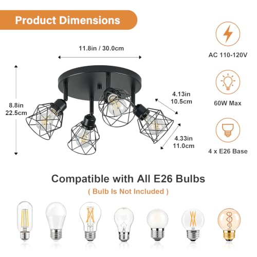 4 Light Black Farmhouse Kitchen Semi Flush Mount Ceiling Light (Black / 4-light)