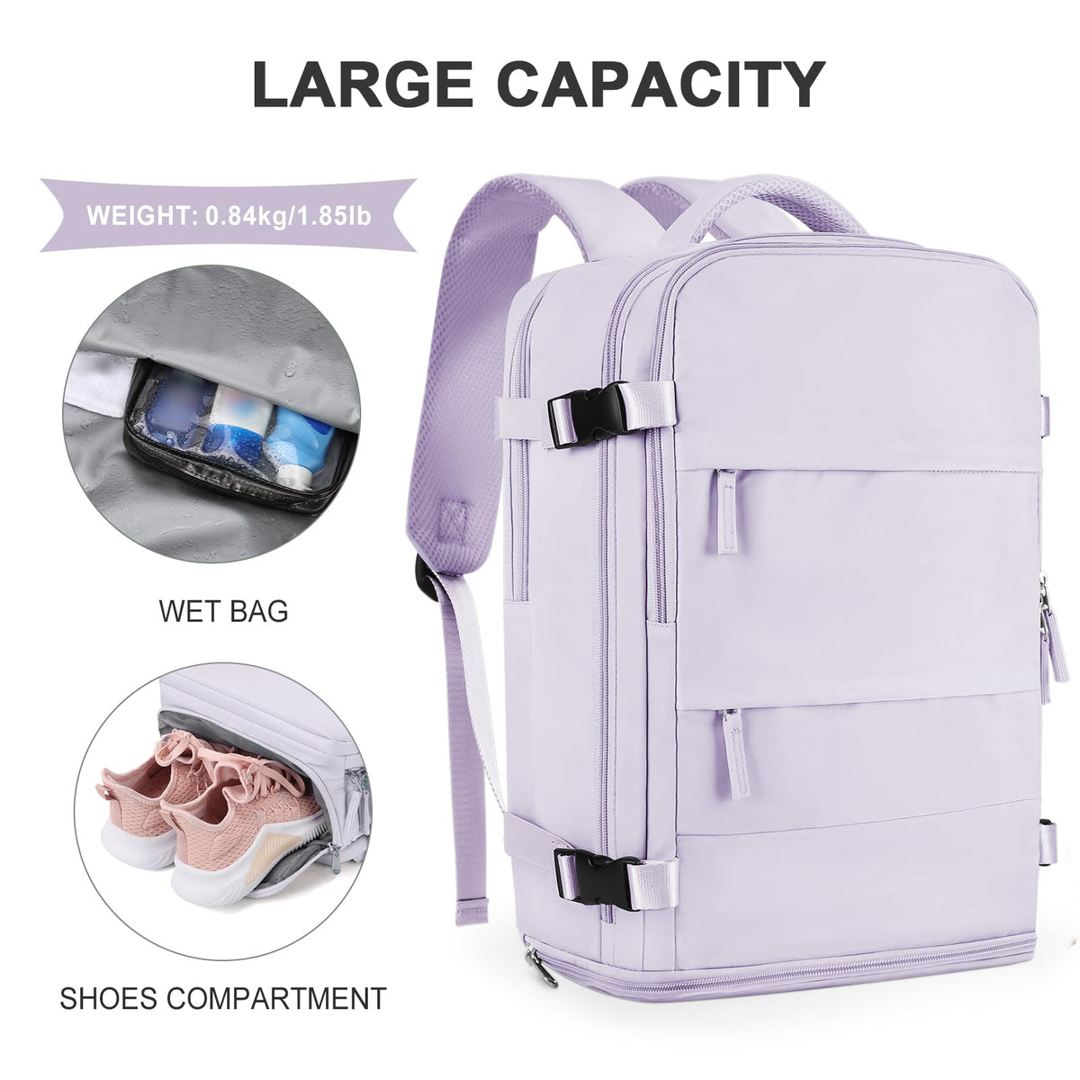 Large Travel Backpack For Women Men (Purple / 30 liters)