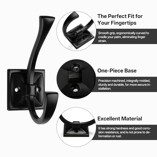 Hardware 5 Pack Square Coat Hooks Wall Mounted Towel Hooks Shower Hooks for Bathroom Wall Hanging Heavy Duty Double Hook Black