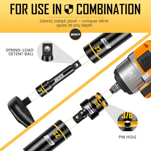 60-Piece/67-Piece 3/8" Drive Impact Socket Set, Metric & SAE Shallow Deep Socket Kit with Swivel Sockets, Extensions, Adapters & Universal Joint