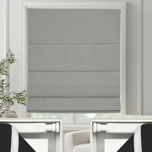 No Drill Roman Shades Cordless Blinds Blackout for Indoor Windows (Dark Grey / 25"W x 50"H)