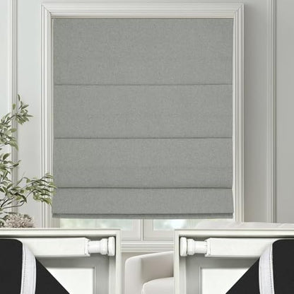 No Drill Roman Shades Cordless Blinds Blackout for Indoor Windows (Dark Grey / 25"W x 50"H)