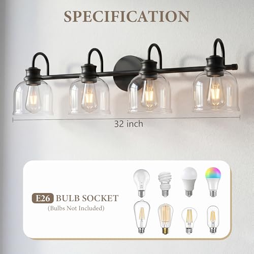4 Lights 32" Bathroom Vanity Light Fixtures (Black / 4 Lights)