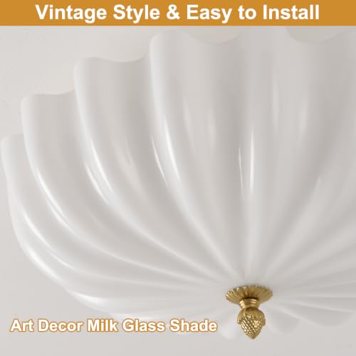 Milk Glass Ceiling Light Flush Mount Flower Shade 3