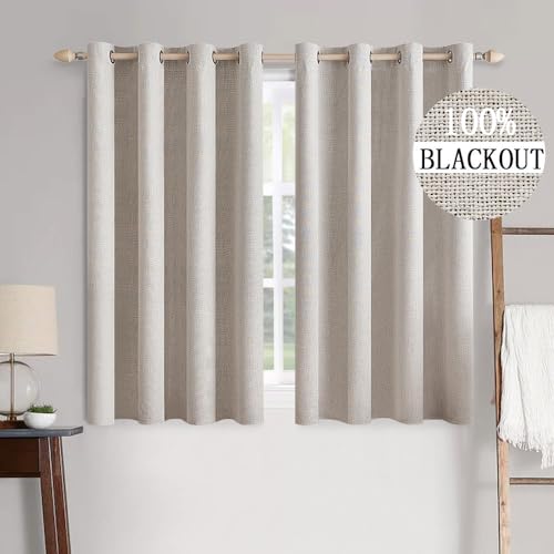 100% Blackout Linen Curtains for Bedroom 52x45 Inches Ivory (Ivory / 52"W x 45"L (Pack of 2))