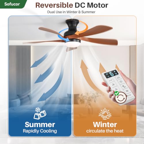 52 Inch Smart Ceiling Fans with Lights and Remote (Black+Brown / 52inch Max)