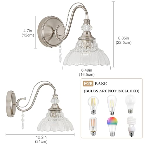 Bathroom Vanity Light Fixture with Floral Glass Shade