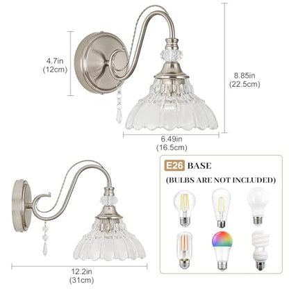 Bathroom Vanity Light Fixture with Floral Glass Shade
