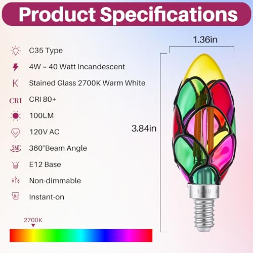 E12 Stained Glass Led Light Bulb