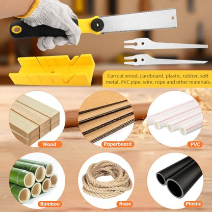 4-in-1 Miter Box and Saw Set, 12-Inch Mitre Box with 3 Interchangeable Blades,Japanese Pull Saw for Wood,Precise 45°/90°/135° Angle Cutting Tool