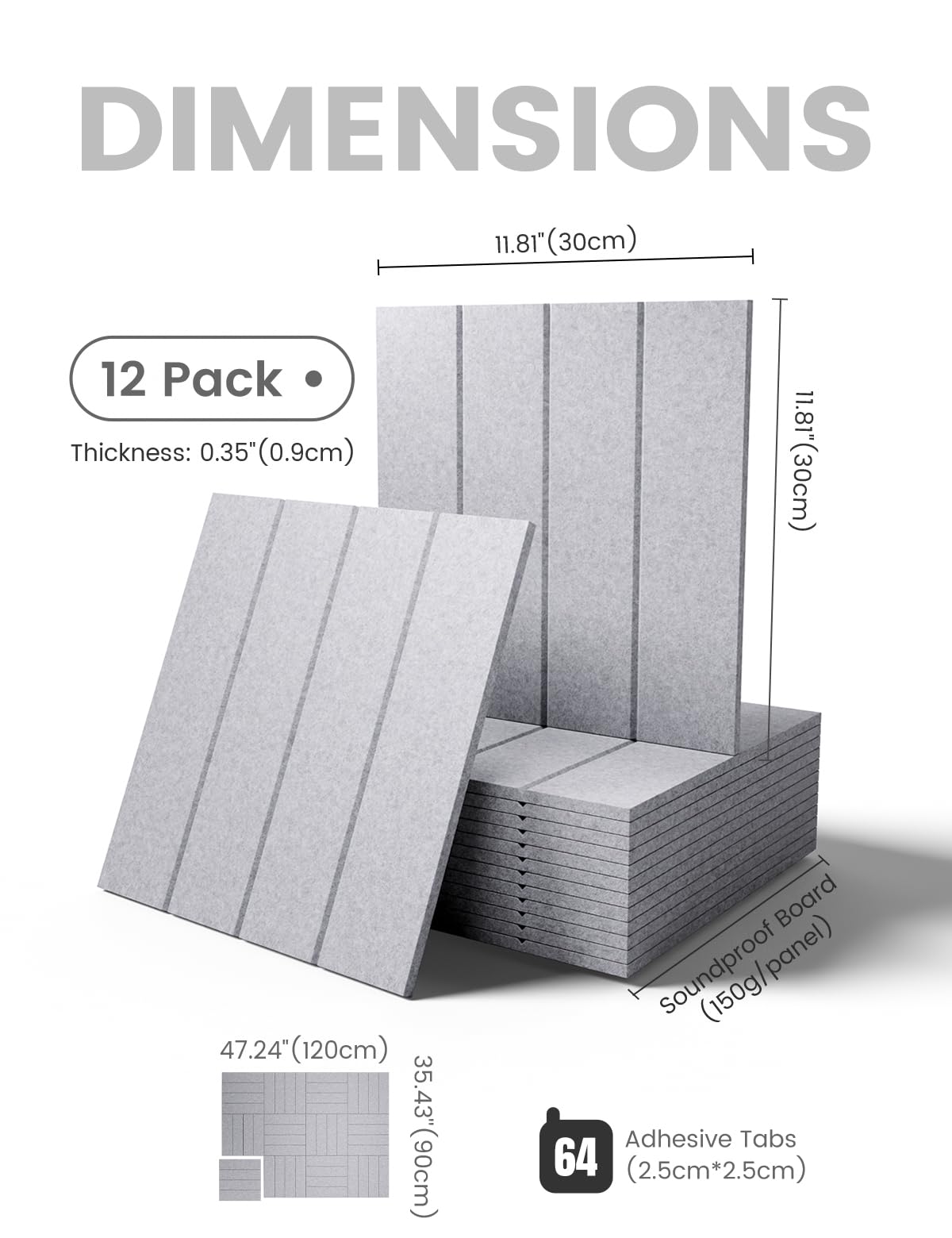 Felt Bulletin Board & Cork Board Alternative 48'' x 36'' (Soft Gray-1 / Bold-stripe 12-pack)