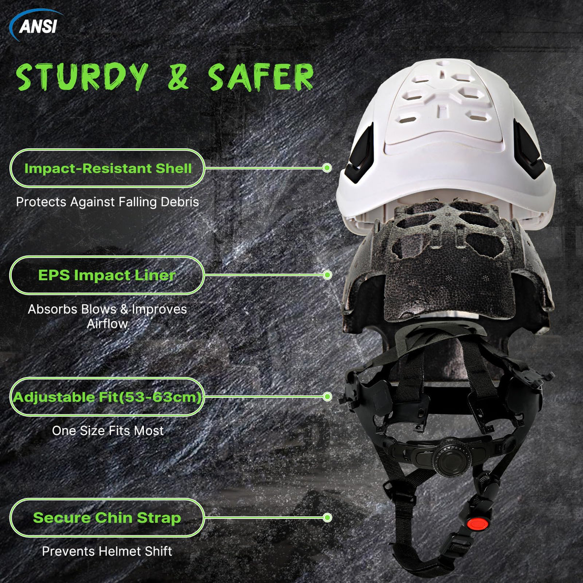 Type 2 OSHA Approved Hard Hat with Chin Strap (White Hard Hat)