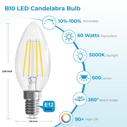 E12 Light bulbs 60 watt Equivalent (12 Pack - 6w / Daylight)