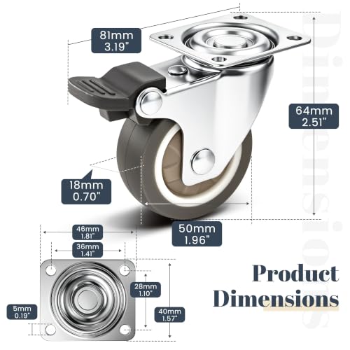 2" Silent Rubber 360 Degree Swivel Plate Casters with Brakes (2" (with brake))