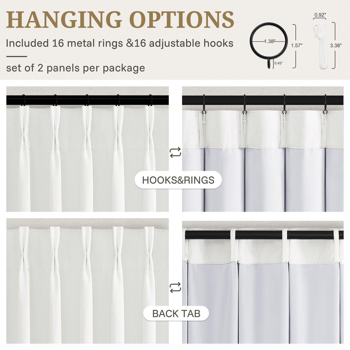 102 Inch Extra Long Curtains Solid White Blackout for Dining (Purewhite / 50"W x 102"L (Pack of 2))
