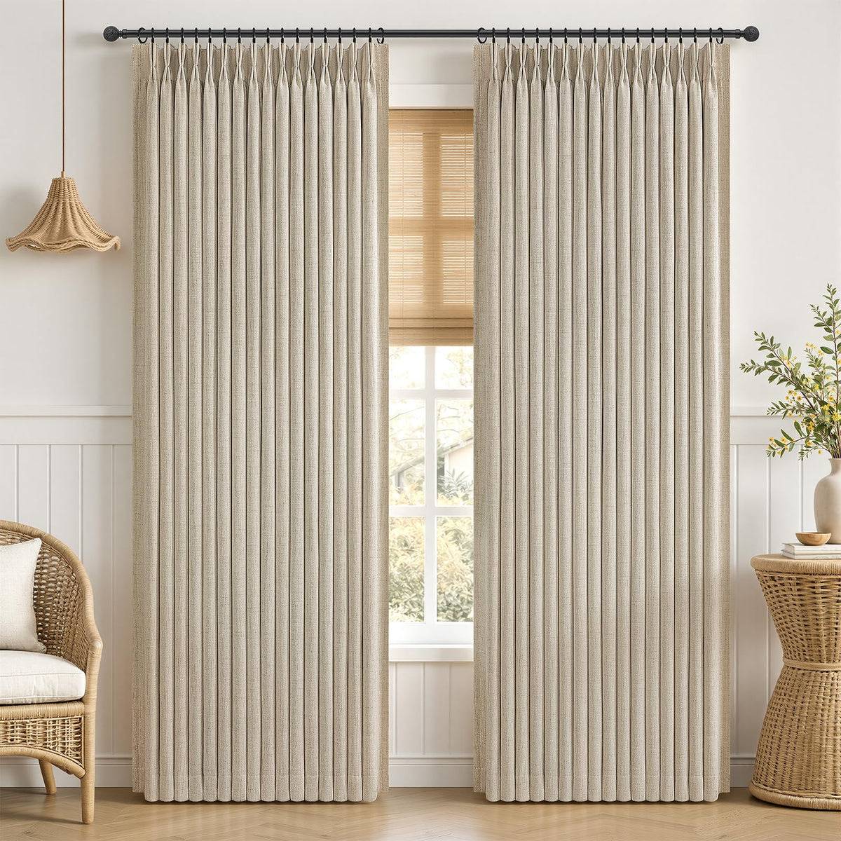 70 Inch Extra Wide Pinch Pleated Blackout Thick Curtains (Warmbeige / 70"W x 108"L (Pack of 2))