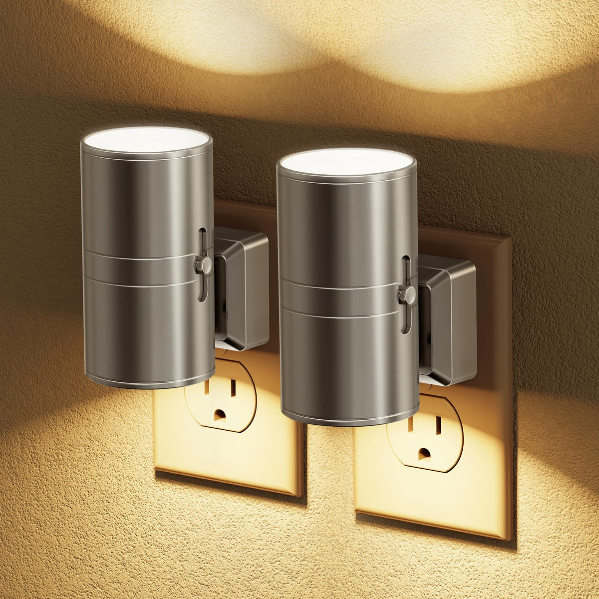 Night Light LED Night Lights Plug into Wall (Silver / 2 Pack)