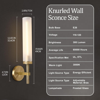20" Knurled Brass Bathroom Wall Sconces (20-IN-Brass-1PC)