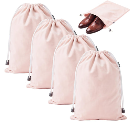 4 Pack Velvet Cloth Shoe Bags for Travel & Packing for Women & Men (Light Pink)