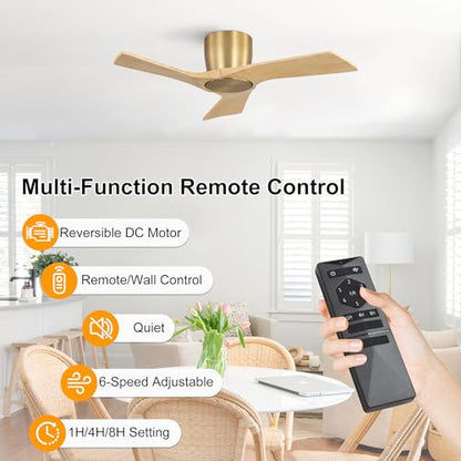36 Inch Ceiling Fan without Light (Gold/Light Oak / 36")