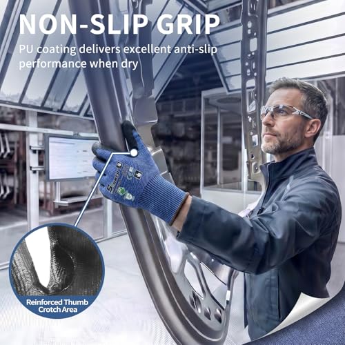 3 Pairs A7 Cut Resistant Work Gloves (Blue-durability Upgrade / Large)