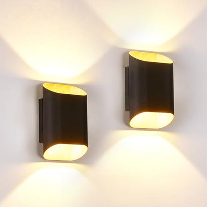 Black & Gold 7.9" Up & Down Indoor Outdoor LED Wall Sconce (Black&Gold / 2 pack)