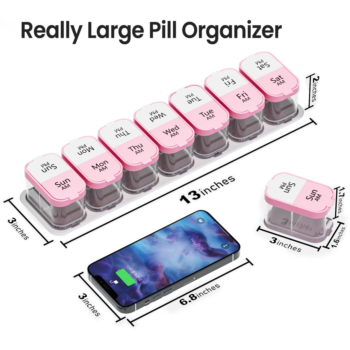 Extra Large Pill Organizer Weekly (Pink)
