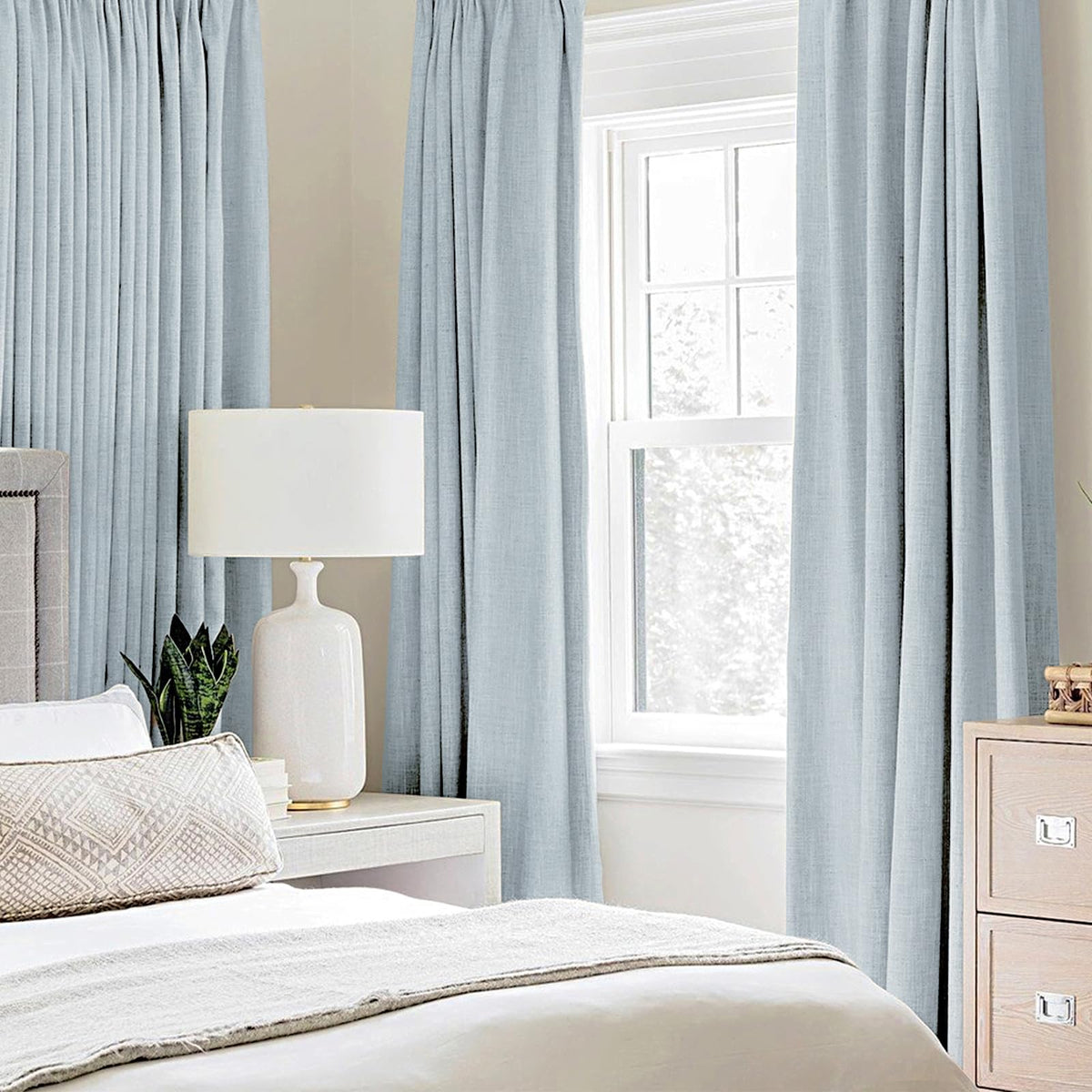 100% Blackout Linen Curtains for Bedroom 52x63 Inches Chambray Blue (Chambray Blue / 52"W x 63"L (Pack of 2))