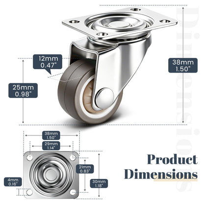 1" Silent Rubber 360 Degree Swivel Plate Casters (1" (no brake))