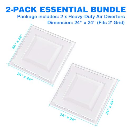 4-Pack 4-Way Ceiling Air Diverter 24"x24", Commercial Air Vent Deflector for 2'x2' Drop Ceiling Grid, No Tools Needed, Zero Damage Rest-on Design, Airflow Redirector for Offices, Business