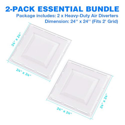 4-Pack 4-Way Ceiling Air Diverter 24"x24", Commercial Air Vent Deflector for 2'x2' Drop Ceiling Grid, No Tools Needed, Zero Damage Rest-on Design, Airflow Redirector for Offices, Business