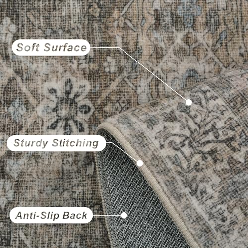 2x3 Entryway Rug Grey Washable Vintage Rugs for Entryway Kitchen Low Pile Non