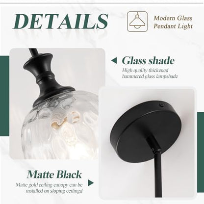 Glass Pendant Lights Kitchen Island (Black)