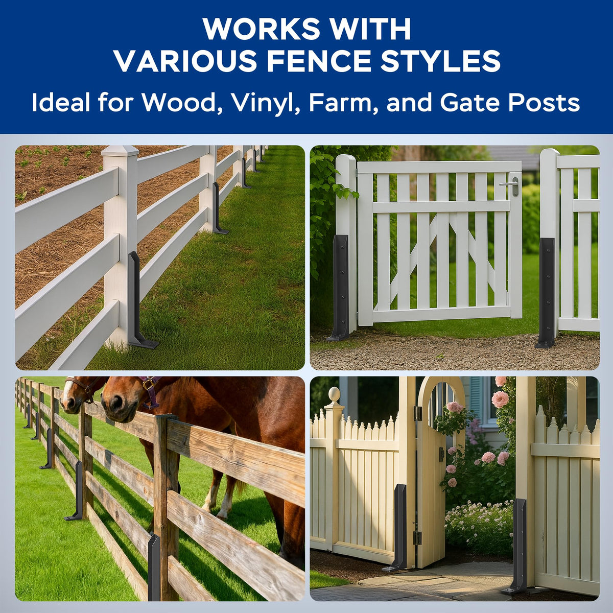 Fence Post Repair Kit for Leaning Fences (Black)