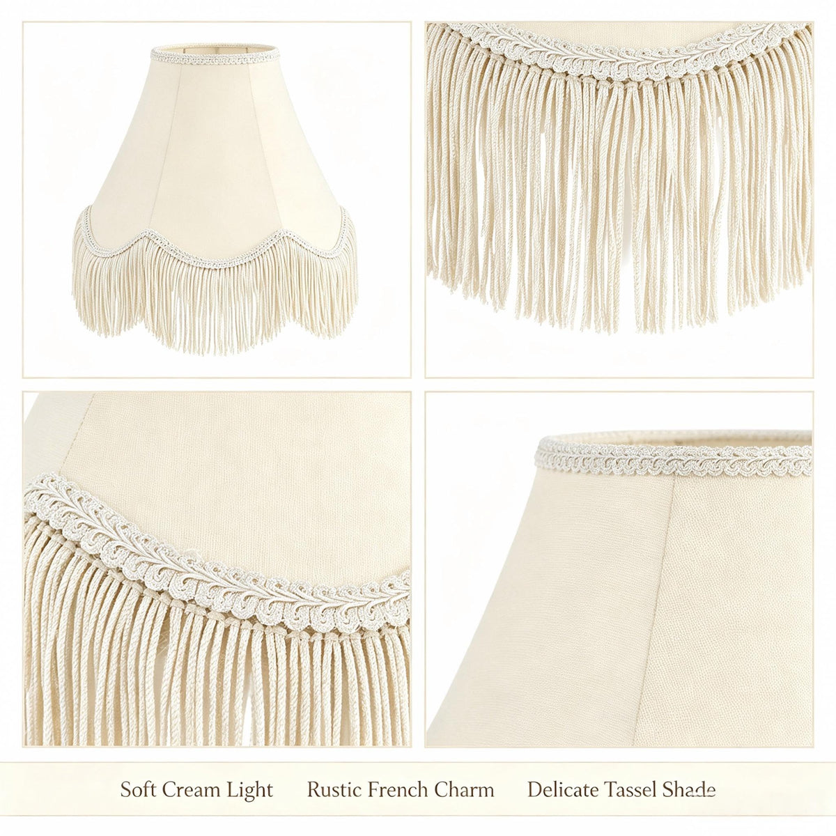 Set of 2 Fringe Scalloped Lamp Shades 6x13x10.6 Inches (Yellowish beige- 2Pack / 6*13*10.6in)