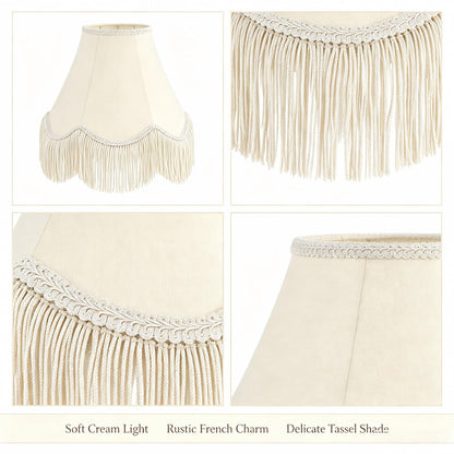 Set of 2 Fringe Scalloped Lamp Shades 6x13x10.6 Inches (Yellowish beige- 2Pack / 6*13*10.6in)