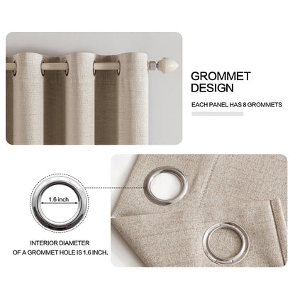 100% Blackout Linen Curtains for Bedroom 52x90 Inches Taupe (Taupe / 52"W x 90"L (Pack of 2))
