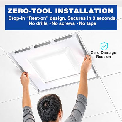 4-Pack 4-Way Ceiling Air Diverter 24"x24", Commercial Air Vent Deflector for 2'x2' Drop Ceiling Grid, No Tools Needed, Zero Damage Rest-on Design, Airflow Redirector for Offices, Business