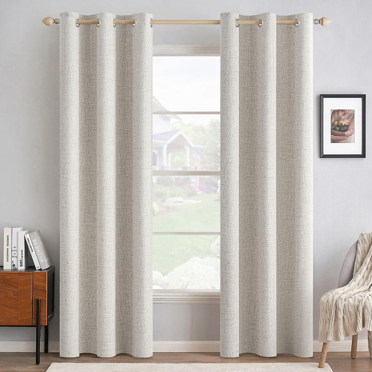 100% Blackout Linen Curtains for Bedroom 42x84 Inches Cream White (Cream White / 42"W x 84"L (Pack of 2))