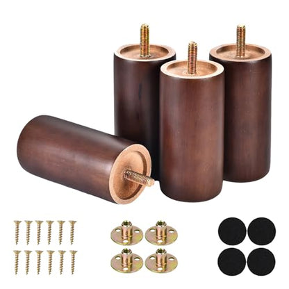 4 Inch Round Wood Furniture Legs Set of 4