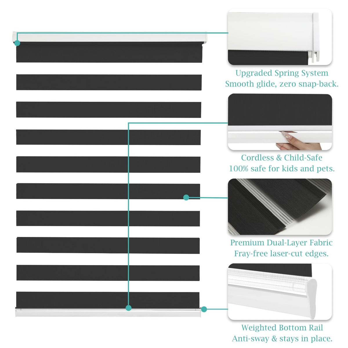 Custom Size Cordless Zebra Blinds for Windows (Black / CUSTOM SIZE)