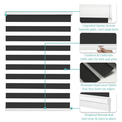 Custom Size Cordless Zebra Blinds for Windows (Black / CUSTOM SIZE)