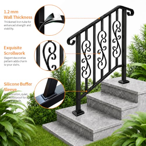 3 Step Wrought Iron Handrail