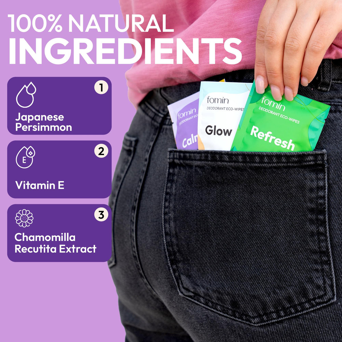Travel Deodorant Wipes for Women & Men (Calm - Lavender Chamomile - 50 Count)