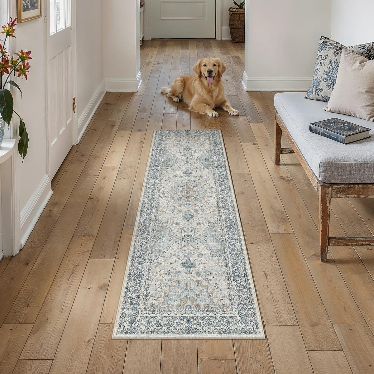 2x6 Washable Runner Rug Navy Blue Non Slip Vintage Carpet (Vintage | Blue Multi / 2' x 6' (Runner))