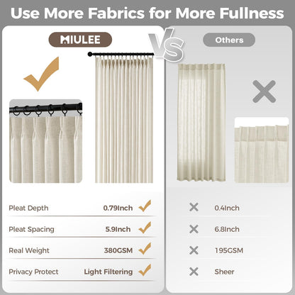 4 Panels Set Pinch Pleated Linen Curtains 108 Inches Beige White (Beige White / 40"W x 108"L (Pack of 4))