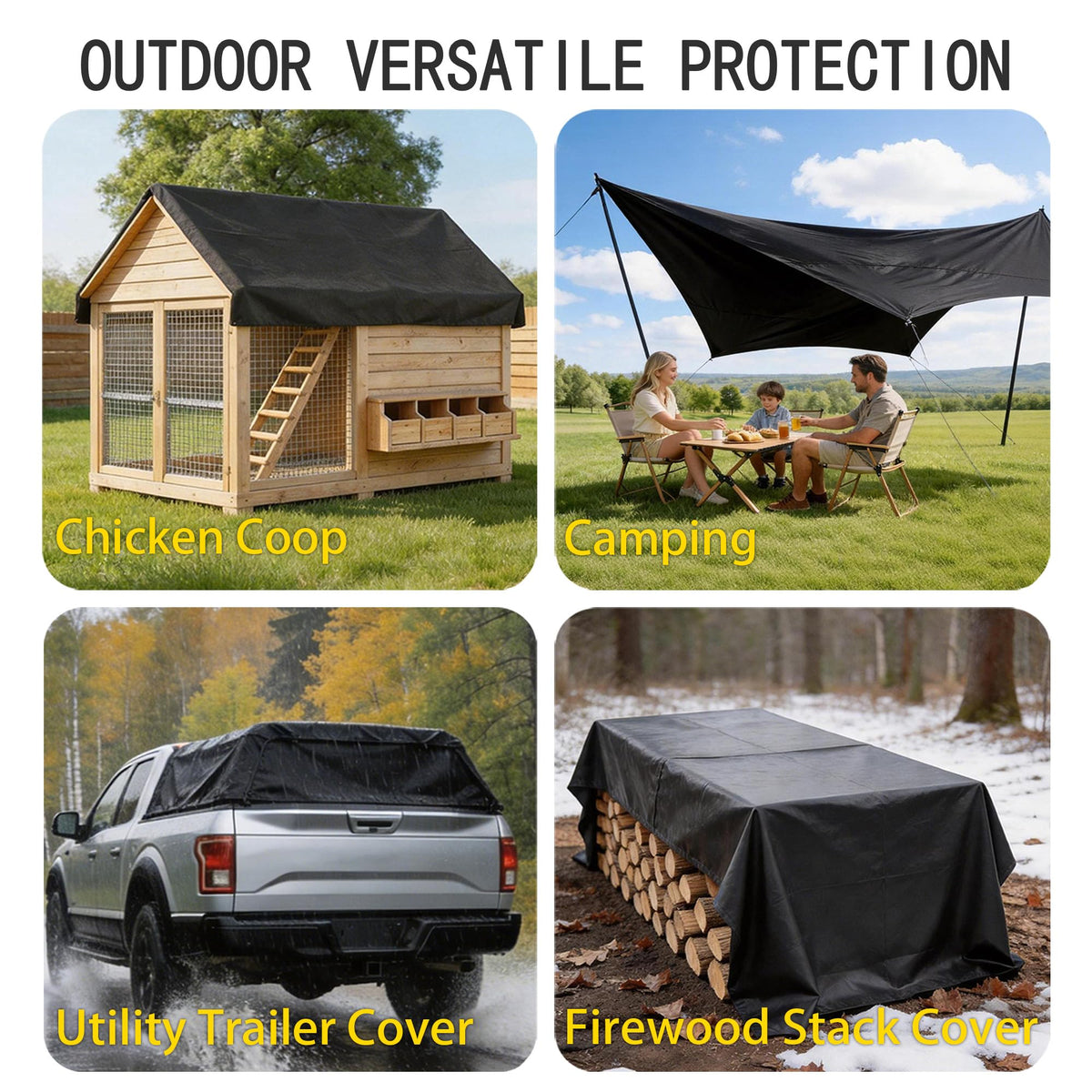 Black Tarps Heavy Duty Waterproof 12x12ft (Black / 12x12ft)