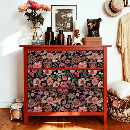 Vintage Floral Wallpaper Peel and Stick Boho Wall Paper Removable Waterproof Botanical Contact Paper for Bedroom