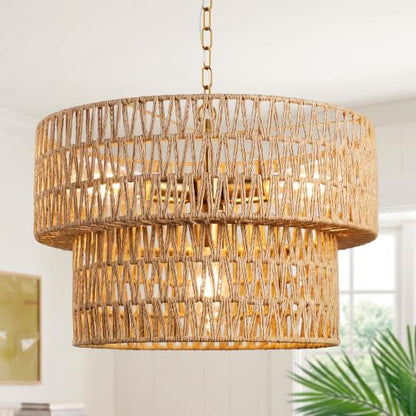 Boho Rattan Chandelier Light Fixture